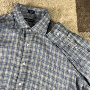 Peter Millar Collection Mens XL Blue Plaid 100% Linen Button Up Shirt